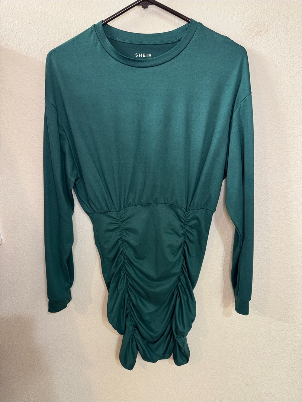 SHEIN Teal Green Long Sleeve Ruched Waist Tee